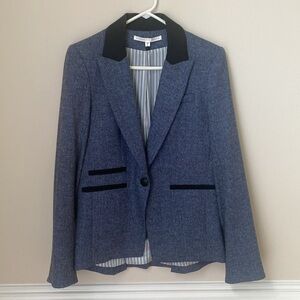 Veronica Beard Gia Dickey Navy Black Herringbone Wool Jacket Size &